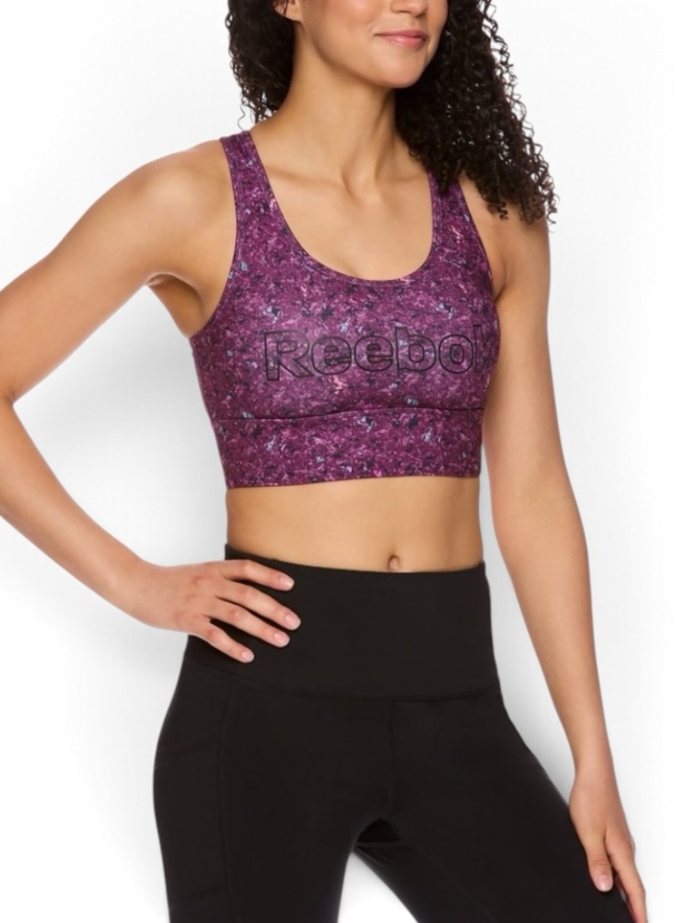 NWT Reebok Renew Longline Racerback Sports Bra Marbled Purple Size Medium